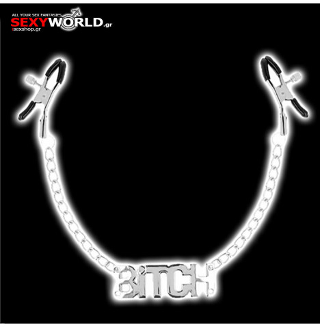 Fetish Nipple Clamps with Chains BITCH OHMAMA