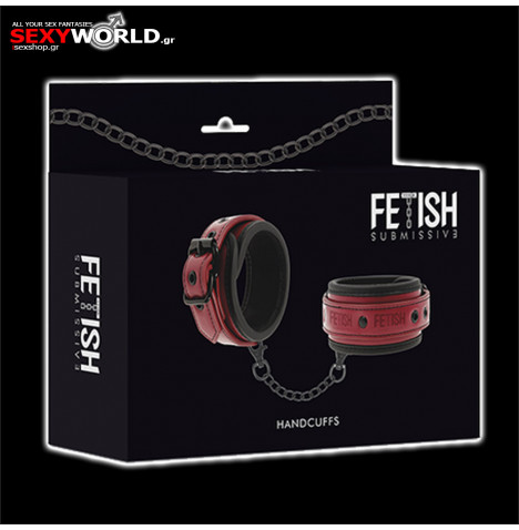 FETISH SUBMISSIVE Red Handcuffs Vegan Leather