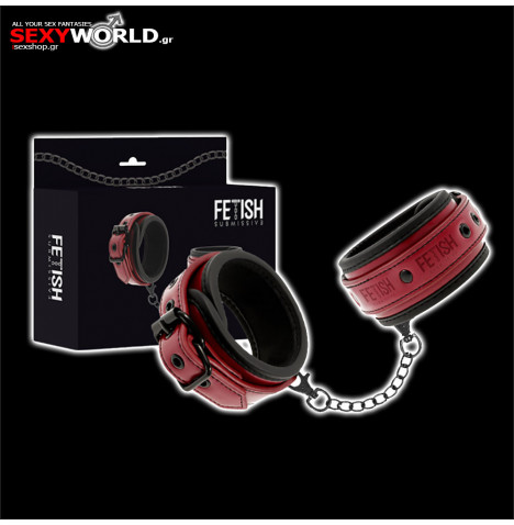 FETISH SUBMISSIVE Red Handcuffs Vegan Leather