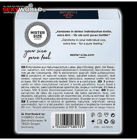 MISTER SIZE Pure Feel 60 mm 3 Condoms