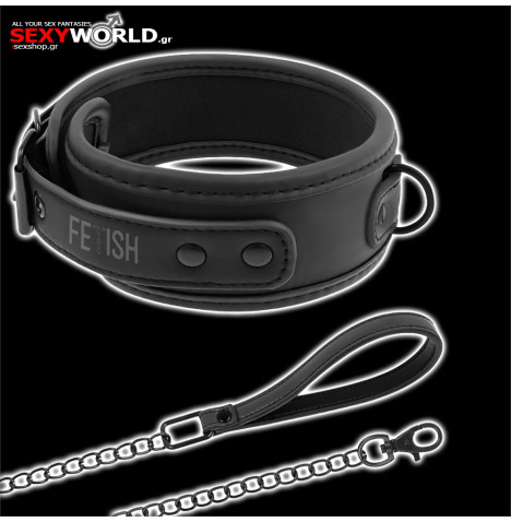 FETISH SUBMISSIVE Black Collar with Leash