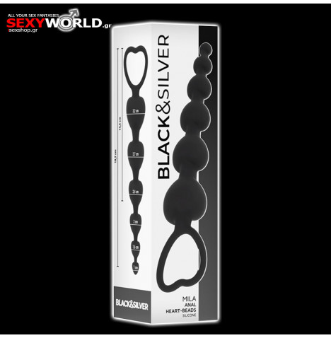 Milan Anal Heart Beads BLACK & SILVER
